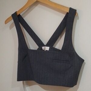 A5💐Torn by Robby Kobo L pinstripe lined crop top with side zip NWT